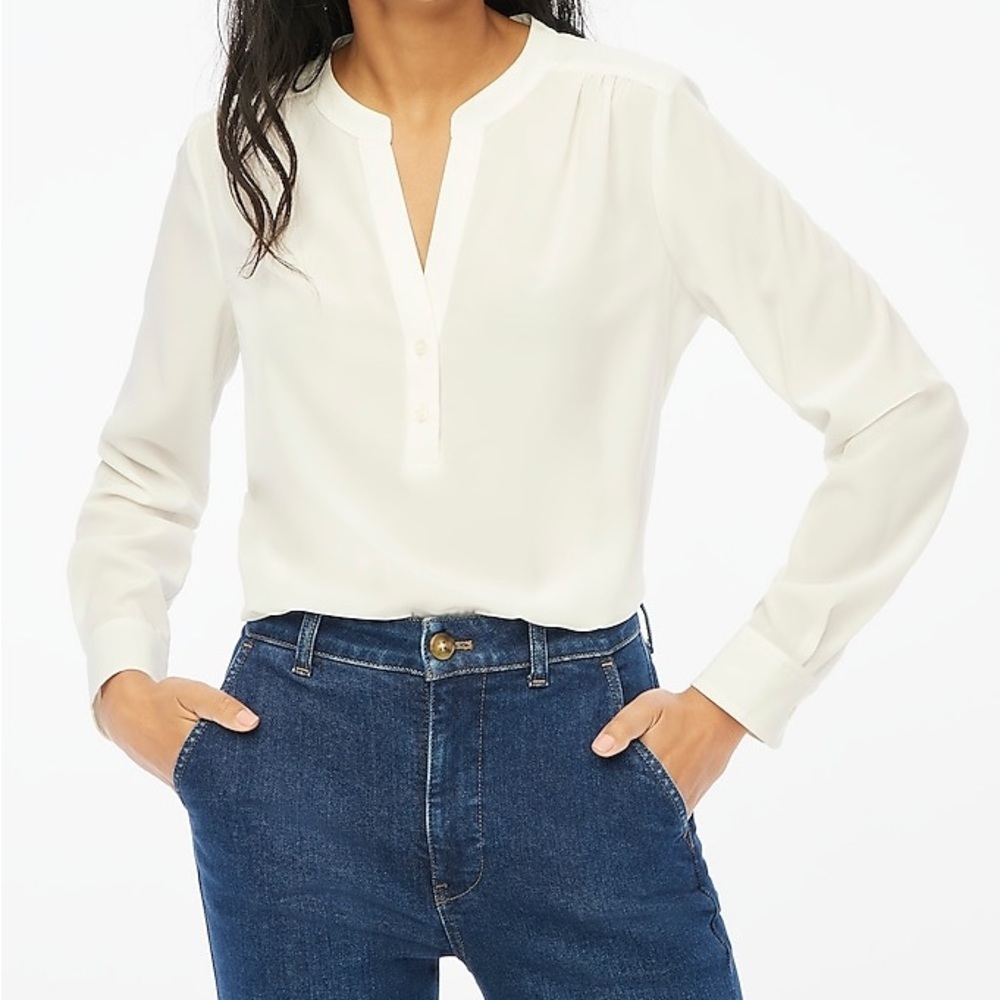 Nwt Jcrew Popover Placket Blouse In Marine Salt Sz Xl Minor Pallet Dust